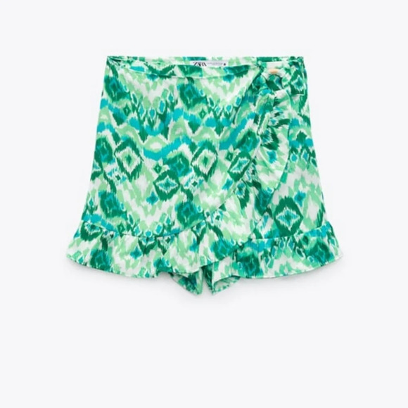 Zara Green Ruffled Printed Skort NEW - Picture 4 of 10